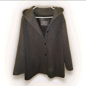 Vintage J. Percy Hooded Pea Coat 100% Merino Wool Made in USA Charcoal Gray XL